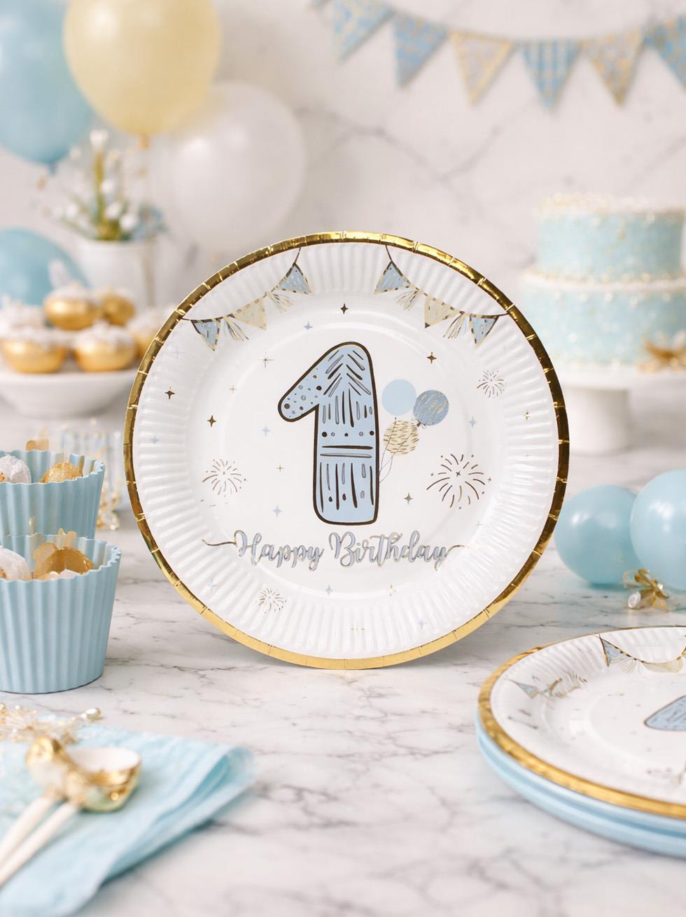 1 Yaş Tabak Mavi-Gold 6Lı