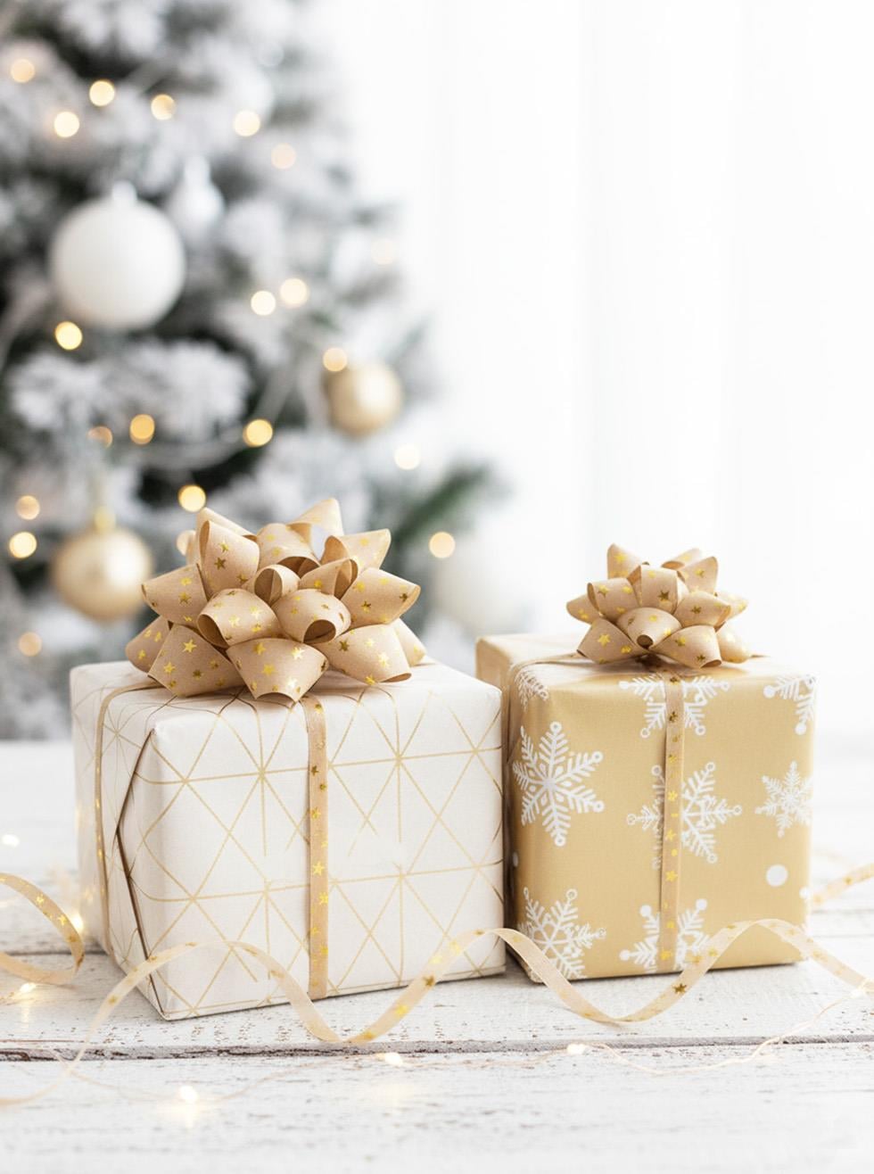 Hediye Paketleme Seti Kağıt Fiyonk ve Kurdele Kraft-Gold 3lü