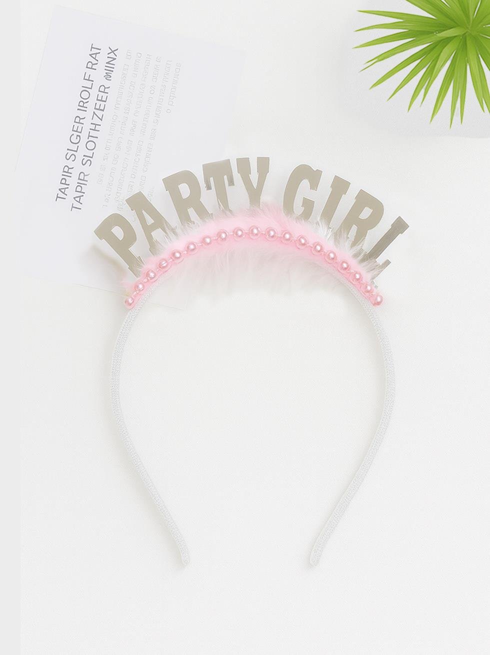 Party Girl Pleksi Taç Pembe Tüylü Gümüş