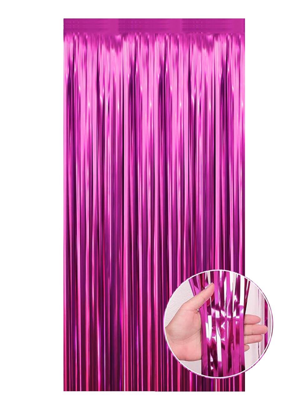 Metalize Parti Perdesi Kapı ve Fon Perdesi Fuşya 90X240