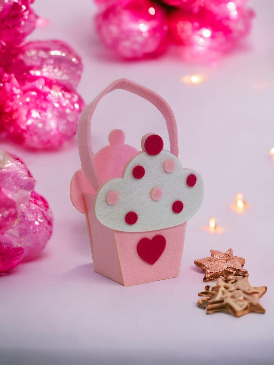 Keçe Cupcake Sepet Pembe