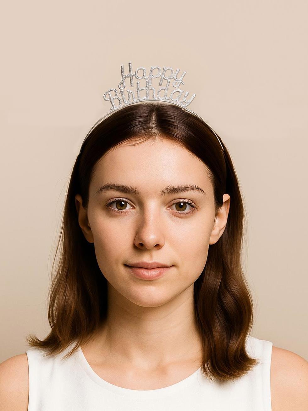 Metal Happy Birthday Taç Doğum Günü Tacı Gümüş