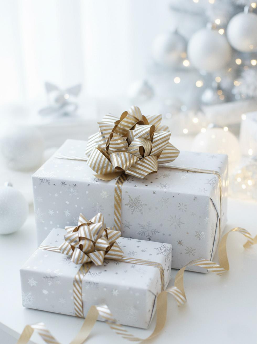 Hediye Paketleme Seti Kağıt Fiyonk ve Kurdele Kraft- Gümü Çizgili 3lü