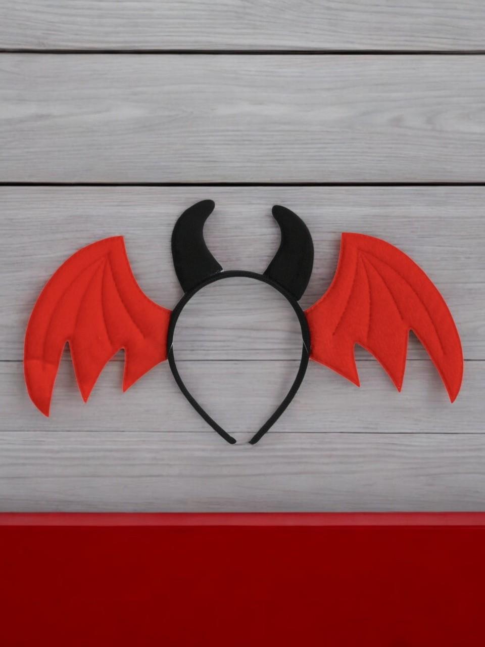 Cadılar Bayramı Yarasa Kanatlı Şeytan Taç Halloween Aksesuarı Kırmızı