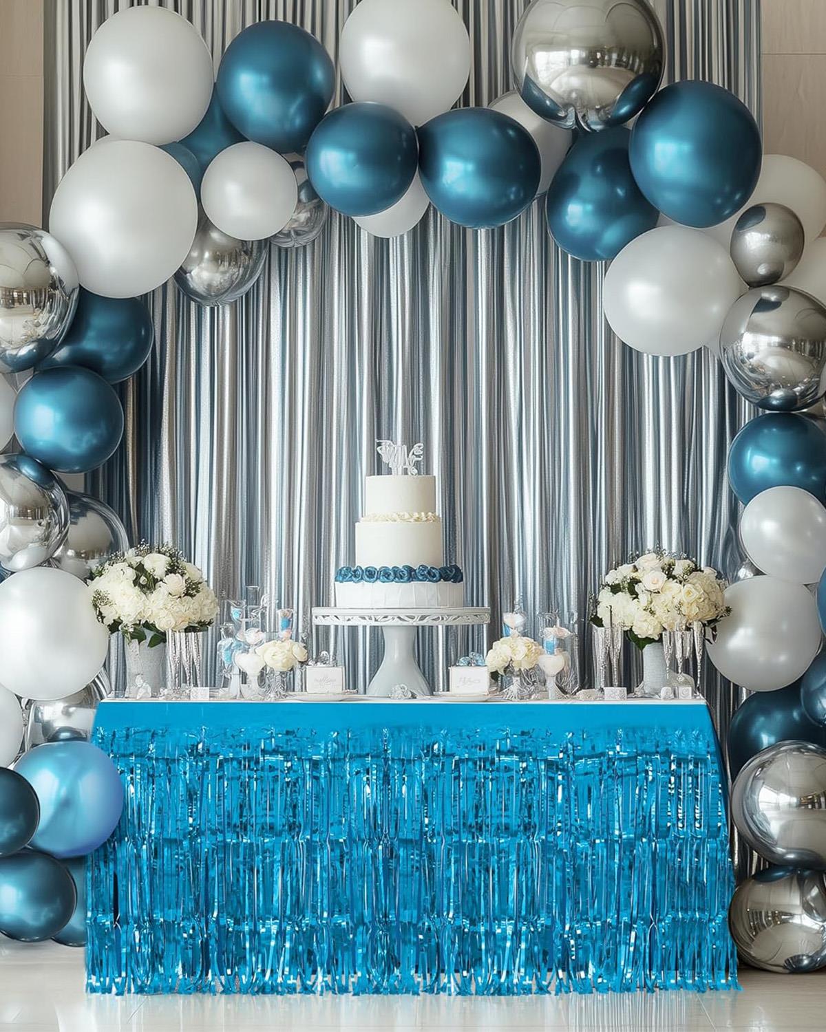 Metalize Masa Eteği Mavi