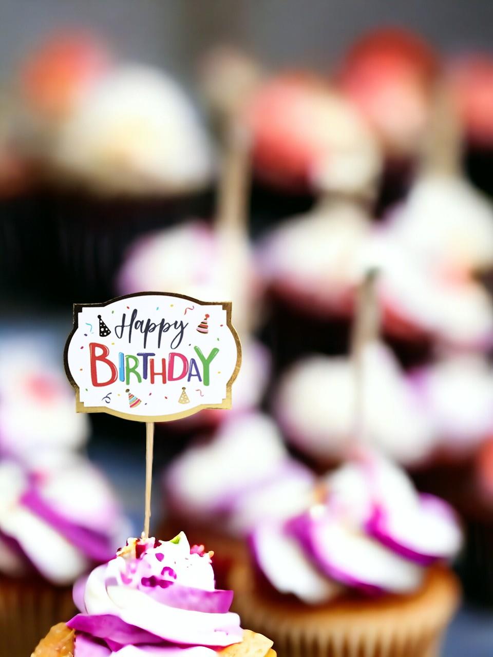 Happy Birthday Kürdan Cupcake Kürdanı Pasta Süsü Beyaz