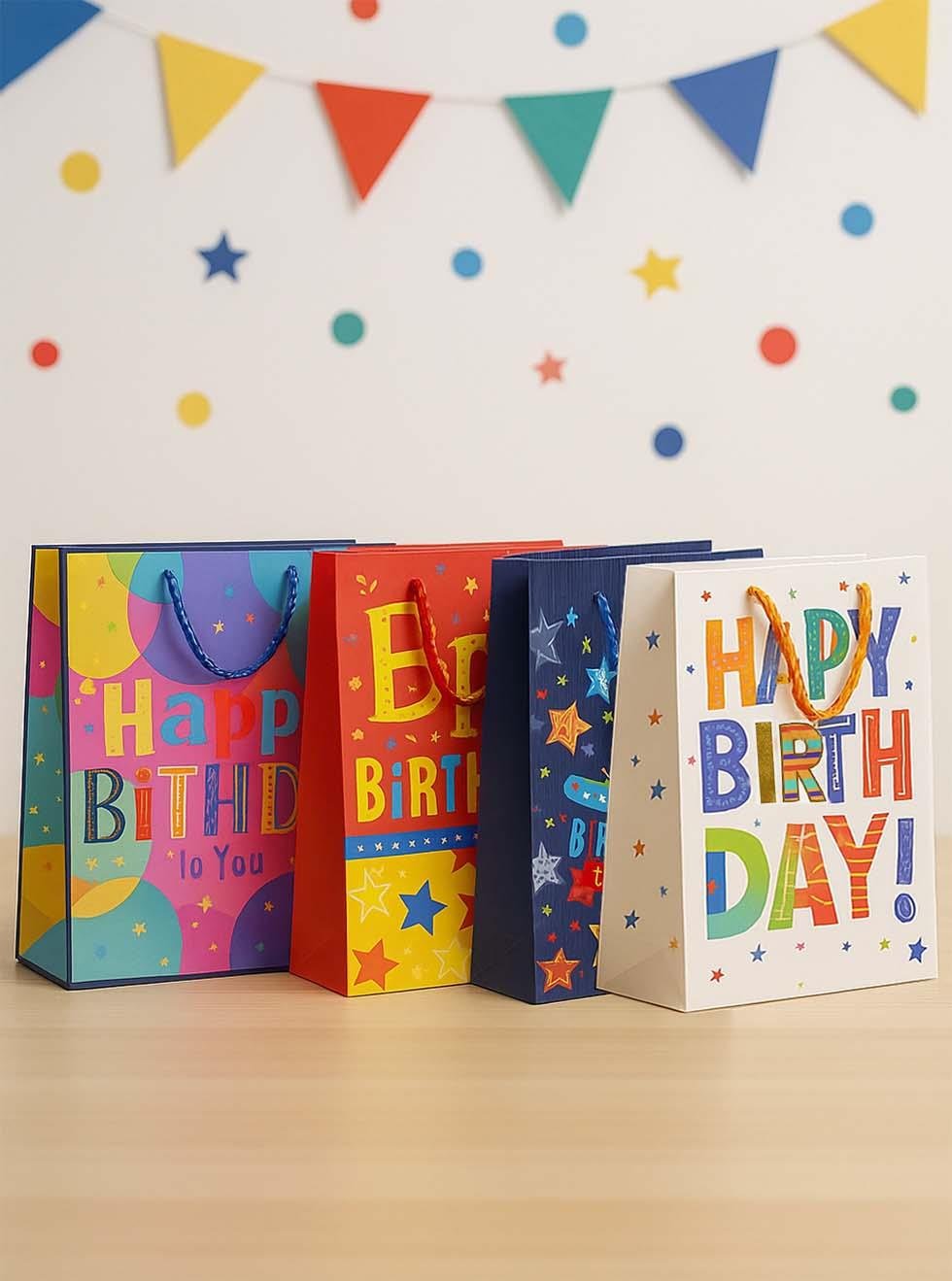 Karton Çanta Happy Birthday Yazılı Alışveriş Çantası Hediye Çantası 33 cm 12li