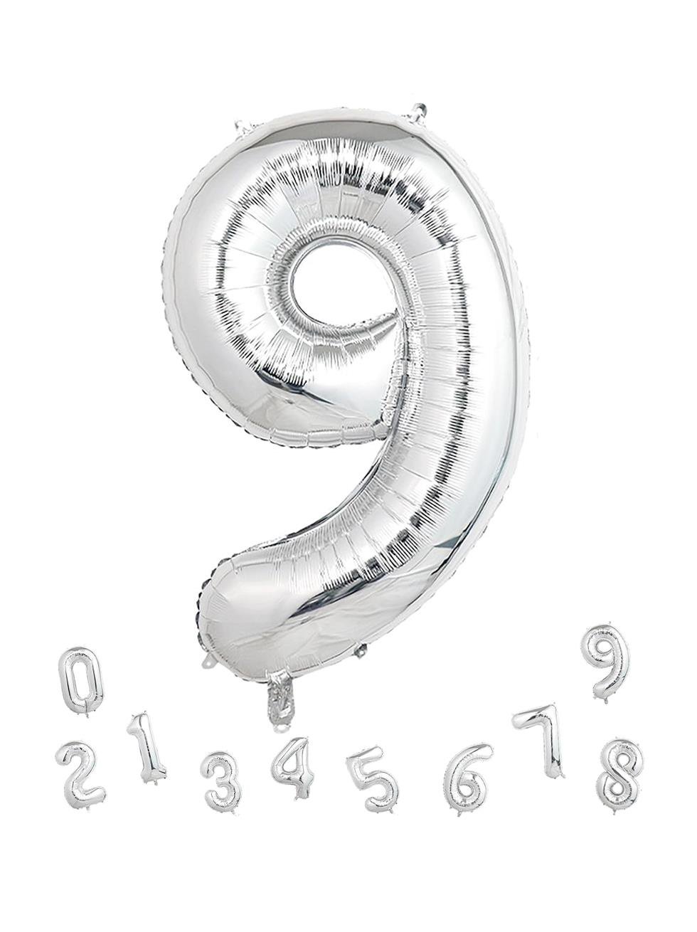 Rakam Folyo Balon Doğum Günü Parti Balonu 9 Gümüş Renk 86 cm 34 inc