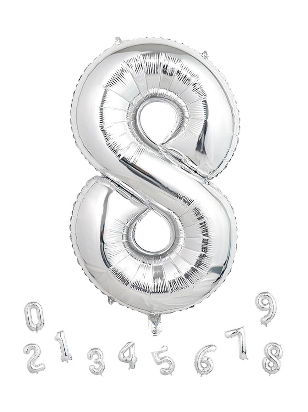 Rakam Folyo Balon 8 Gümüş Renk 100 Cm - 40