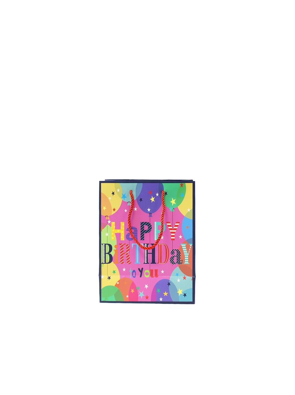 Karton Çanta Happy Birthday Yazılı Alışveriş Çantası Hediye Çantası Renkli 22 cm