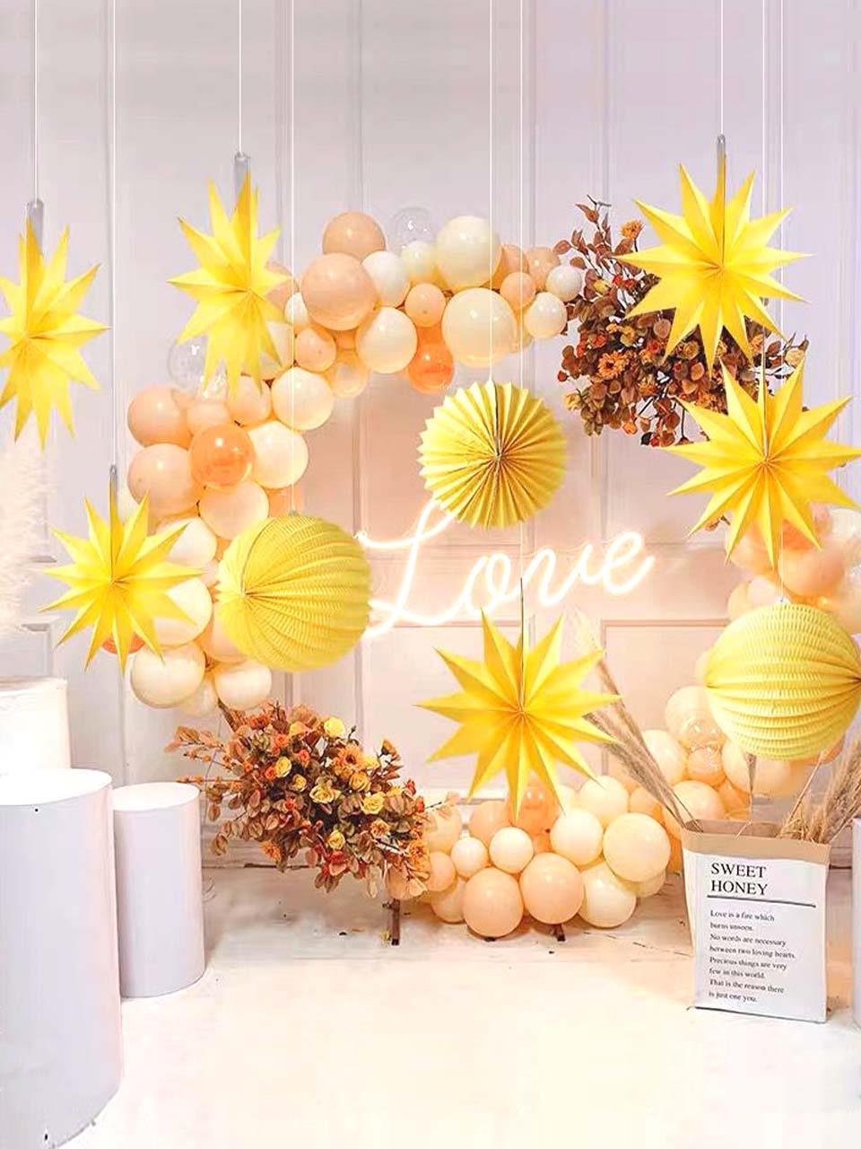 Kutup Yıldızı Tavan Sarkıt Süsü 3 Boyutlu Dekoratif Parti Süsü Sarı 6lı