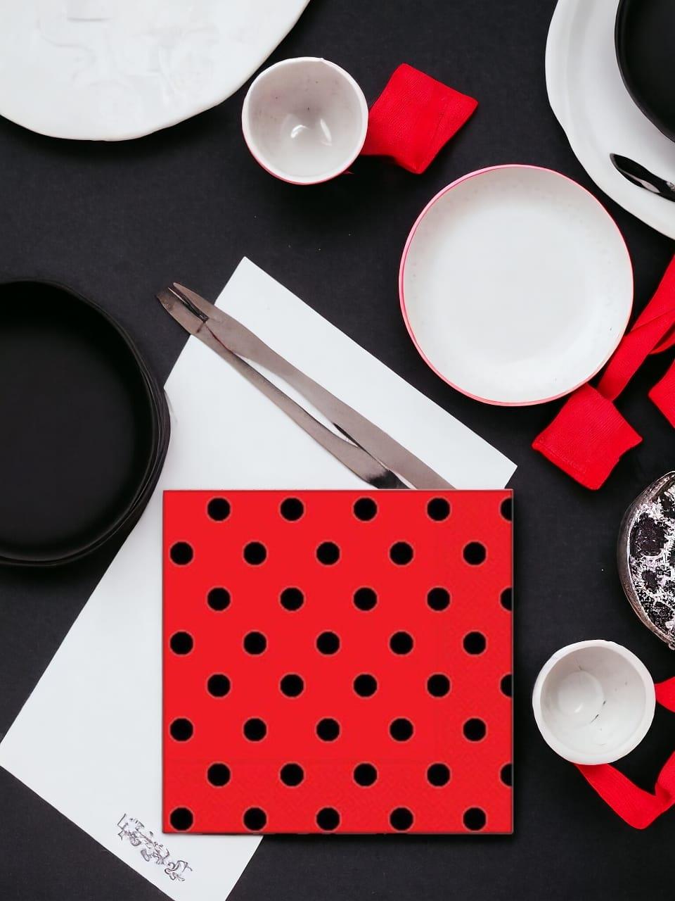 Puantiyeli Peçete Kırmızı Siyah 20Li