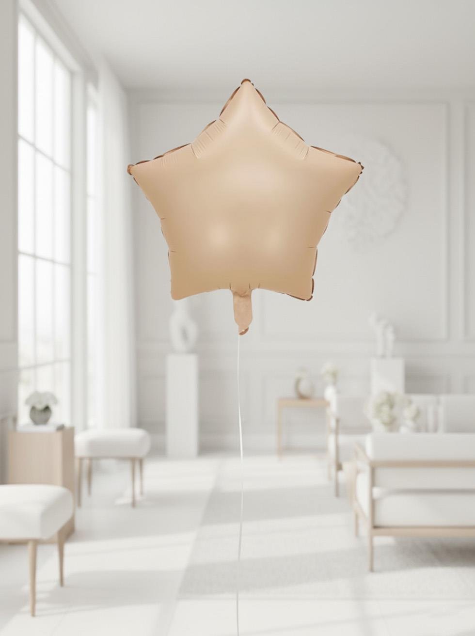 Yıldız Folyo Balon Bej Rengi Yıldız Figürlü Uçan Parti Balonu