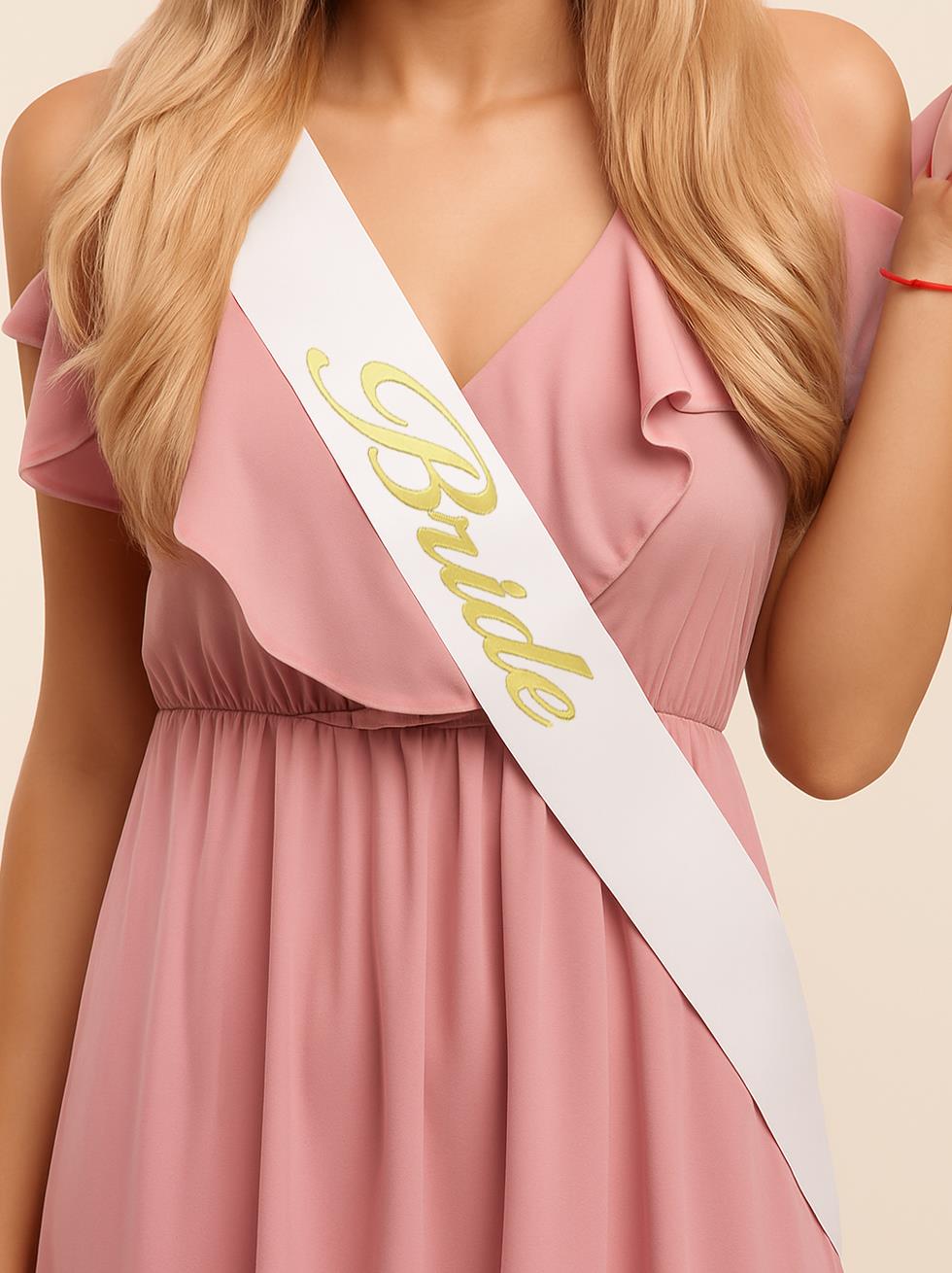 Bride Kuşak Bekarlığa Veda Parti Aksesuarı Beyaz Üzeri Altın