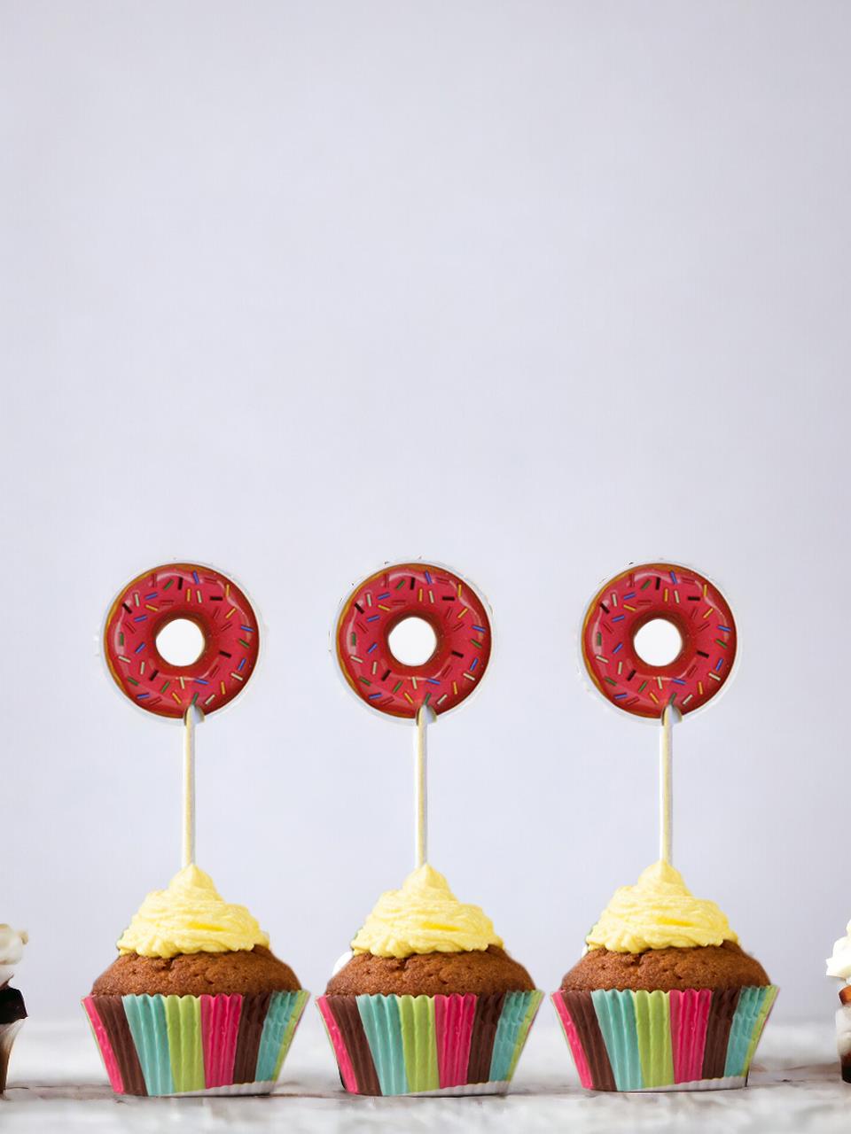 Donut Temalı Kürdan Cupcake Kürdanı Pasta Süsü Kırmızı 24'lü