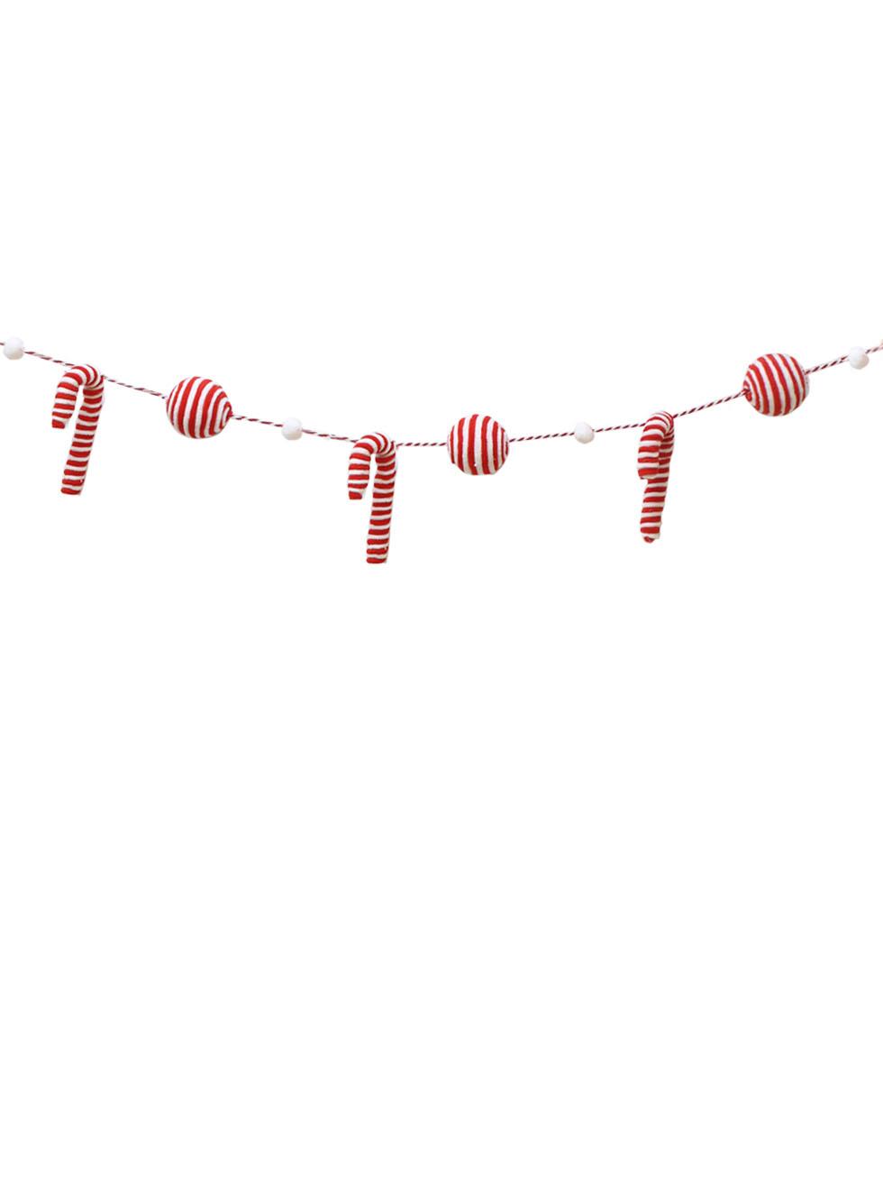 Yılbaşı Dekor Süsleri Baston Şeker Top Figürlü Garland Kırmızı Beyaz 180 cm