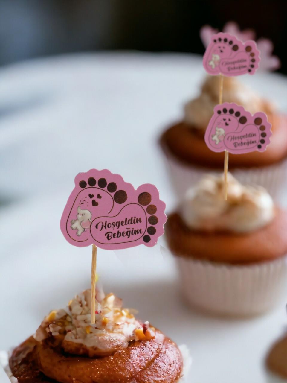 Hoşgeldin Bebeğim Kürdan Cupcake Kürdanı Pasta Süsü Pembe
