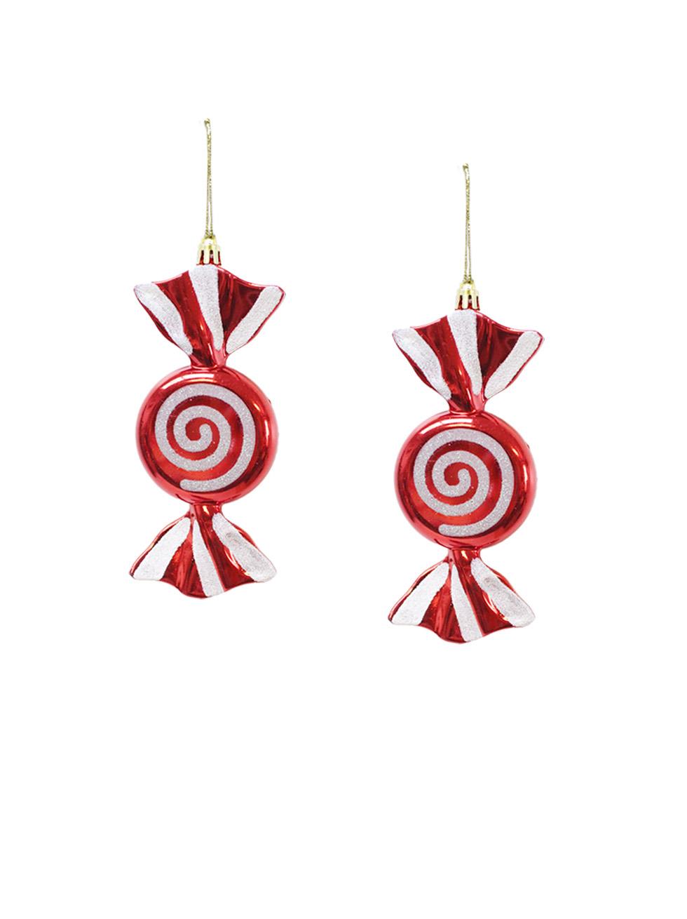 Yılbaşı Ağaç Süsü Kırmızı-Beyaz Şeker Figürlü 16 cm 2li Set