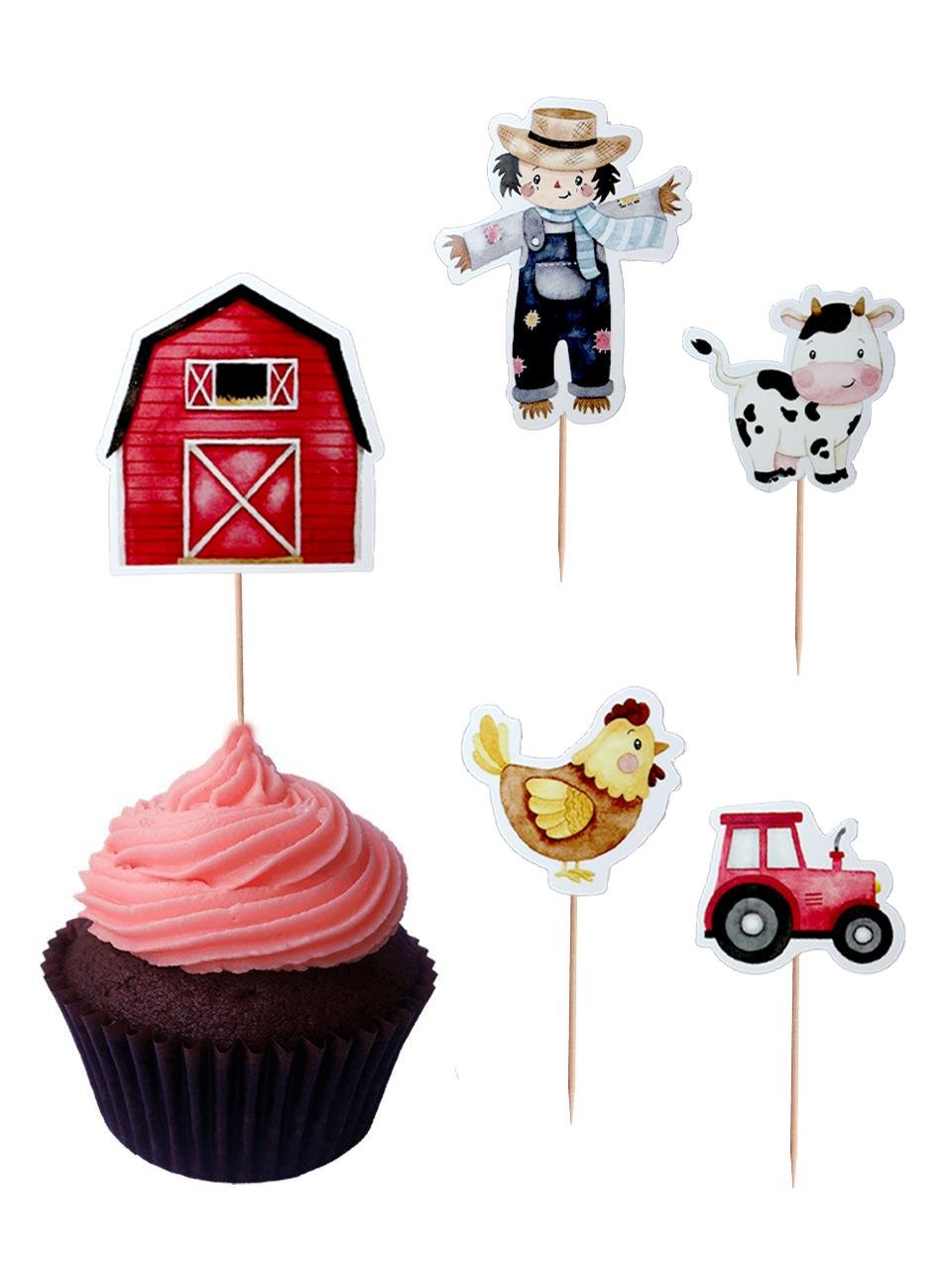 Çiftlik Hayvanları Temalı Kürdan Cupcake Kürdanı Pasta Süsü 10lu