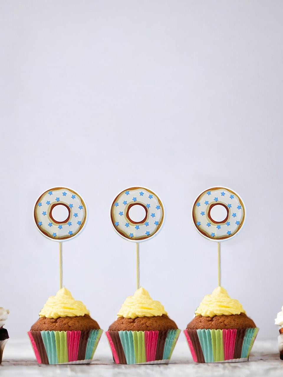 Donut Temalı Kürdan Cupcake Kürdanı Pasta Süsü Gri 24'lü