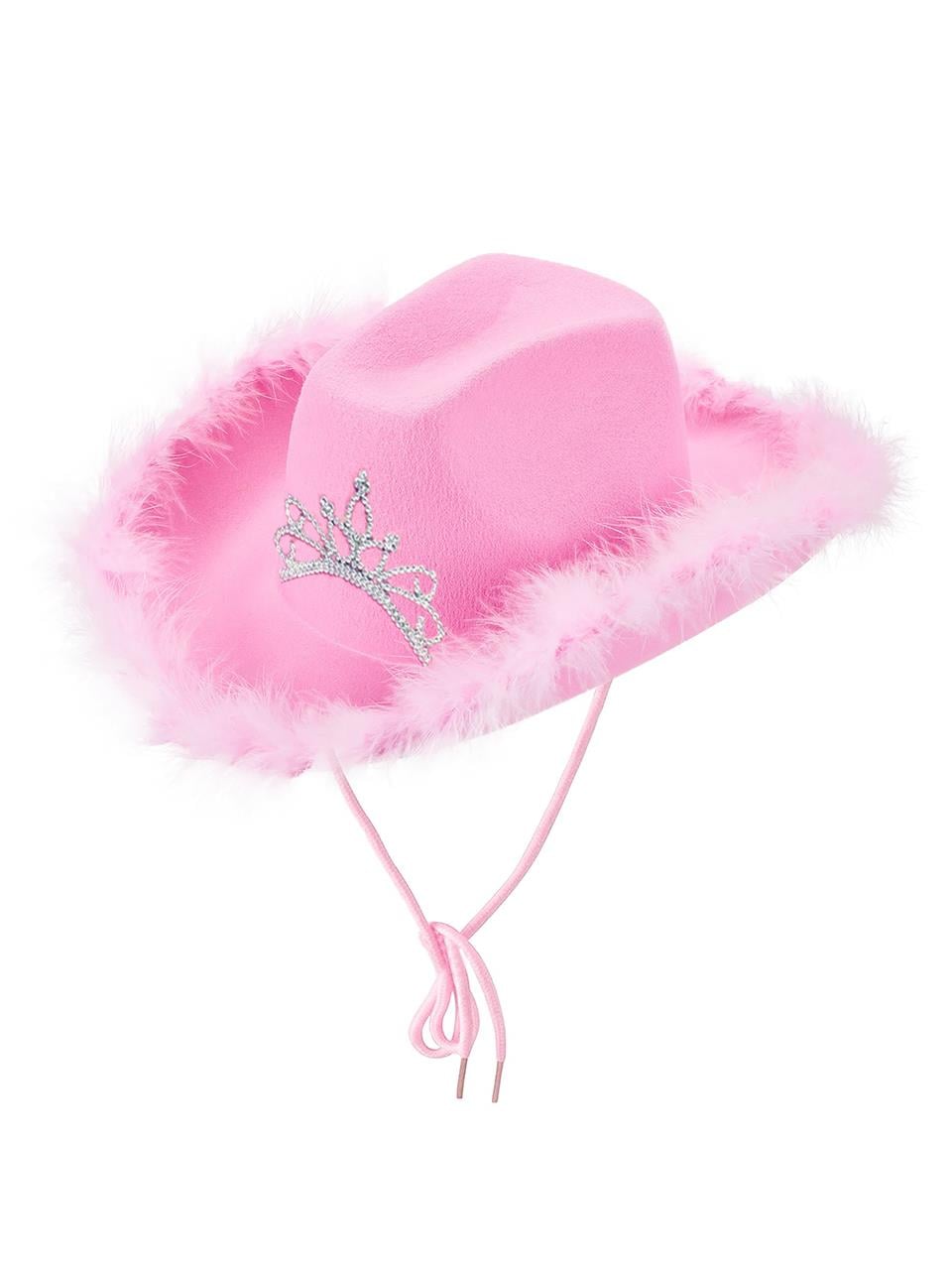 Pembe Tüylü Kovboy Şapkası Parti Kostüm Aksesuarı