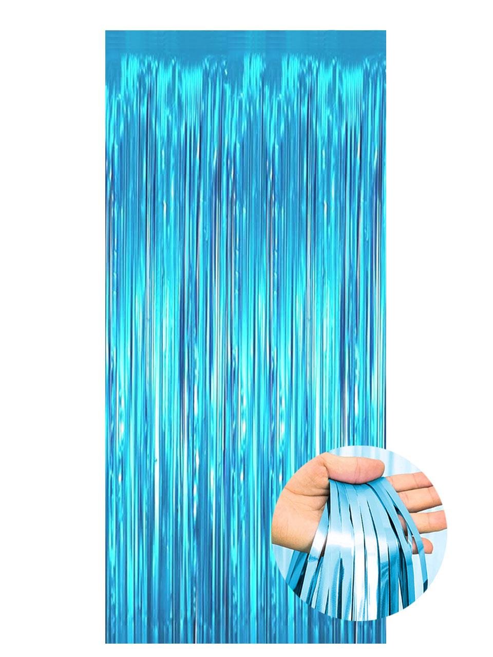 Metalize Parti Perdesi Kapı ve Fon Perdesi Turkuaz 90X240