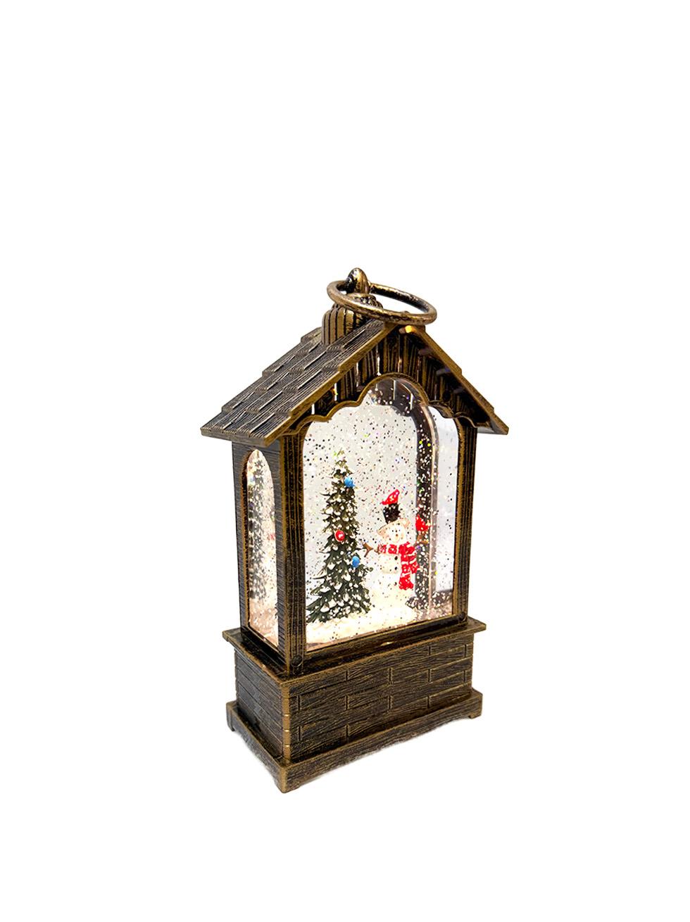 Yılbaşı Kardan Adam Hediyelik Kar Küresi Fener Tasarımlı (Işıklı & Müzikli) 20 cm
