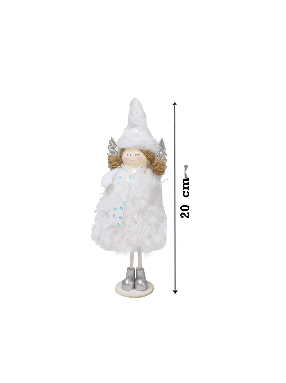 Yılbaşı Dekoru Gümüş Kanatlı Melek Dekoratif Biblo Süsü Beyaz 20 cm