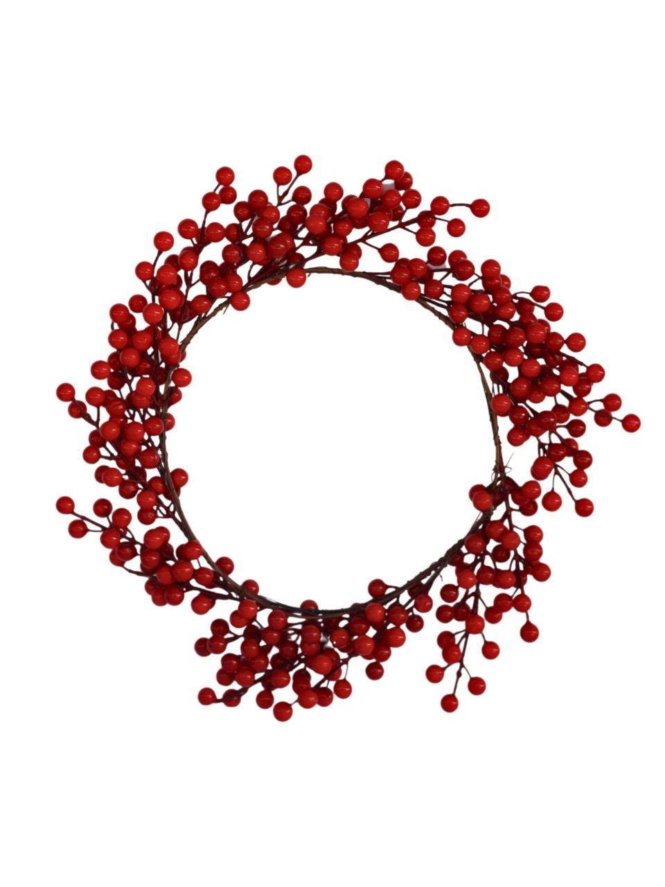 Yılbaşı Kapı Süsü Dekoratif Naturel Kokina Berryli Kapı Çelengi Kırmızı 40 cm