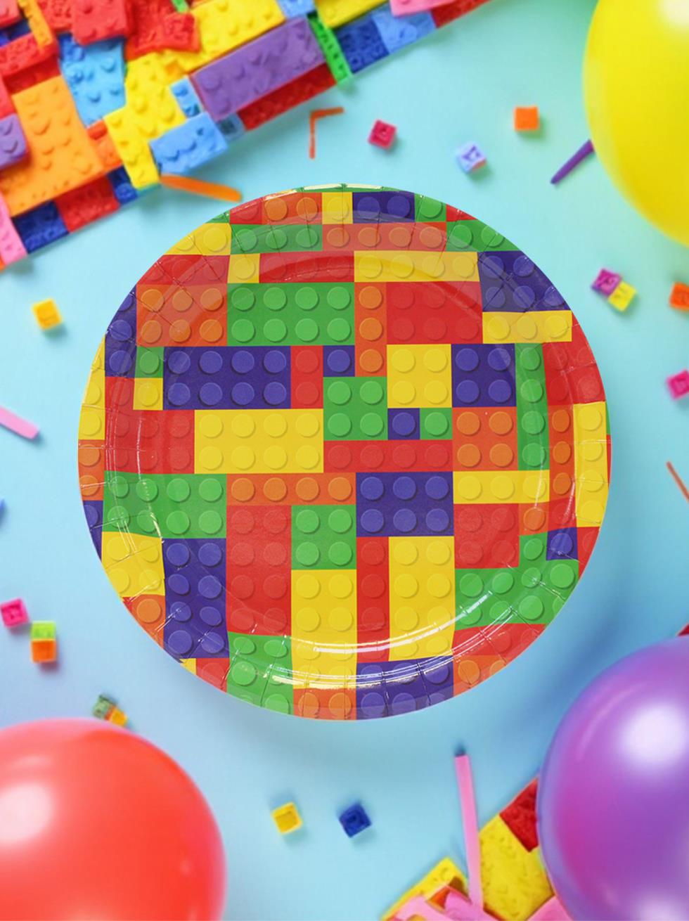 Renkli Lego Temalı Tabak Karton Doğum Günü Tabağı 8li