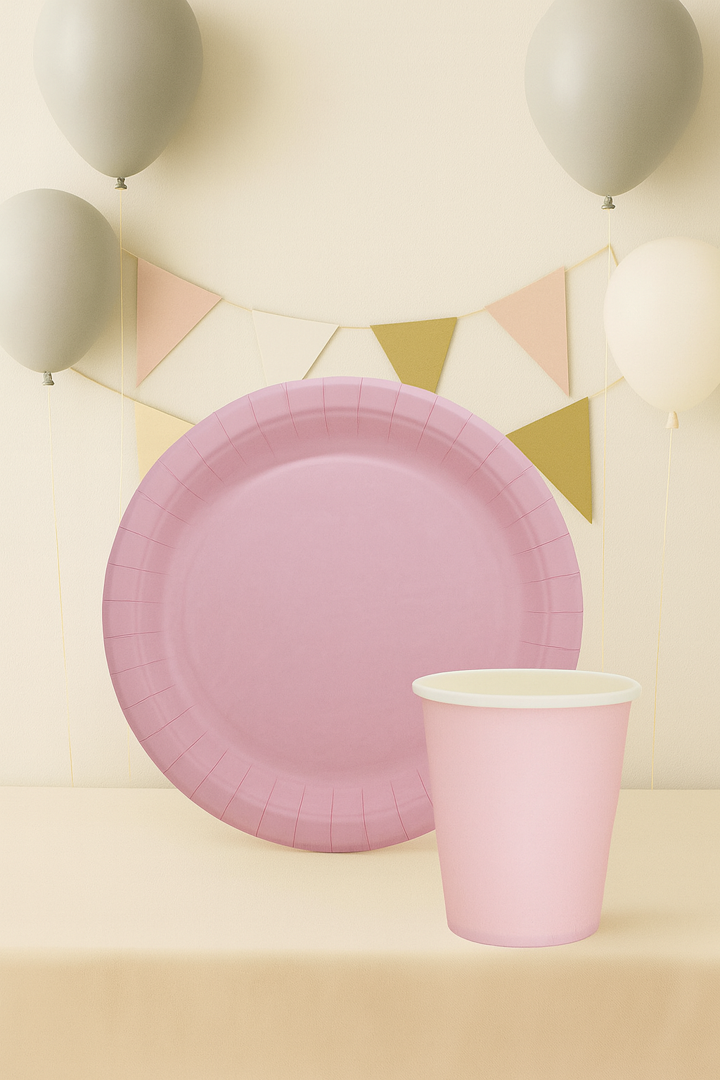 Karton Tabak Bardak Set Doğum Günü Parti Seti Pembe 8 Adet 