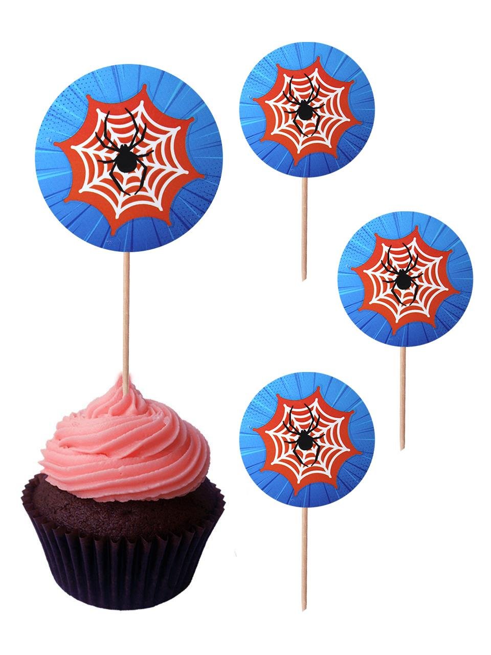 Spiderman Temalı Kürdan Örümcek Ağı Figürlü Cupcake Kürdanı Pasta Süsü 10lu