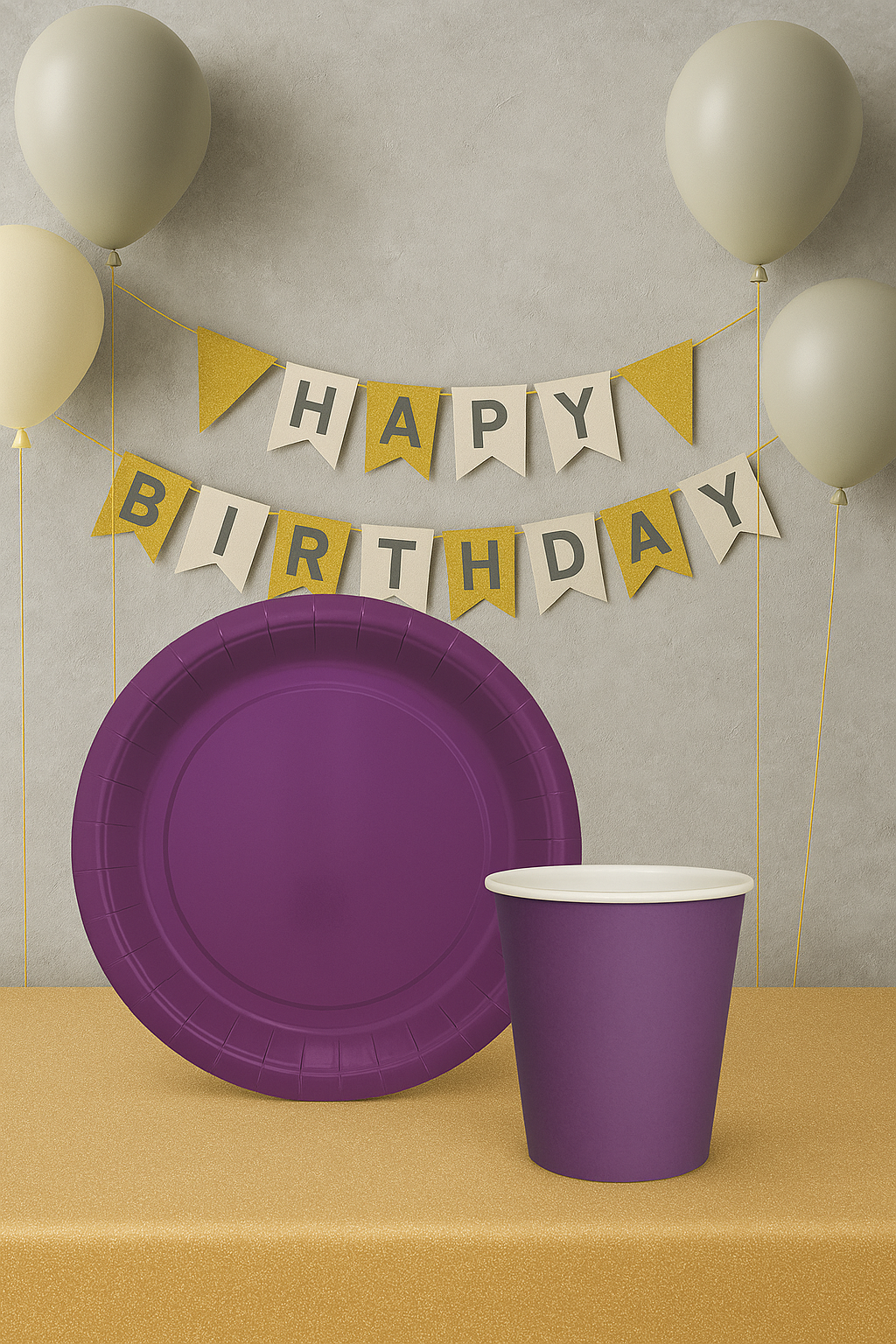 Karton Tabak Bardak Set Doğum Günü Parti Seti Mor 8 Adet 