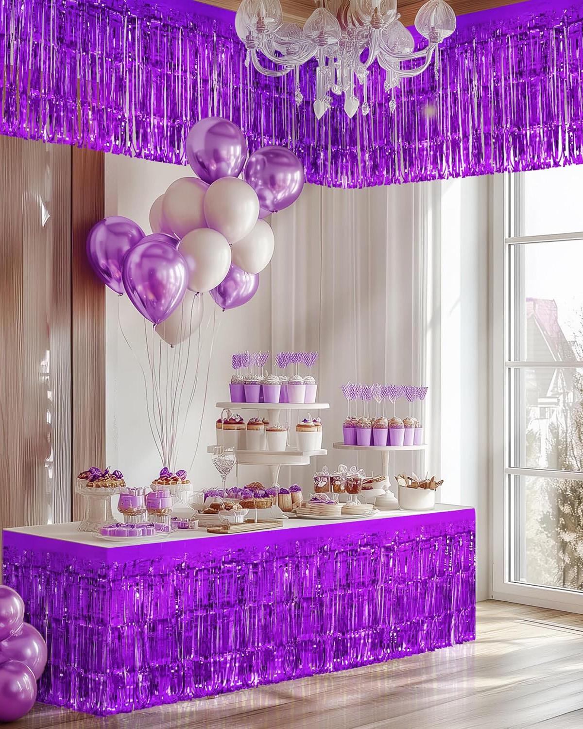 Metalize Parti Masa Eteği Masa Süsü Mor