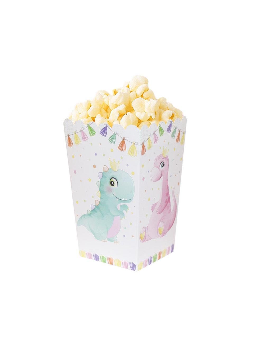 Sevimli Dinozor Temalı Karton Mısır Kutusu Popcorn Kutusu 8li