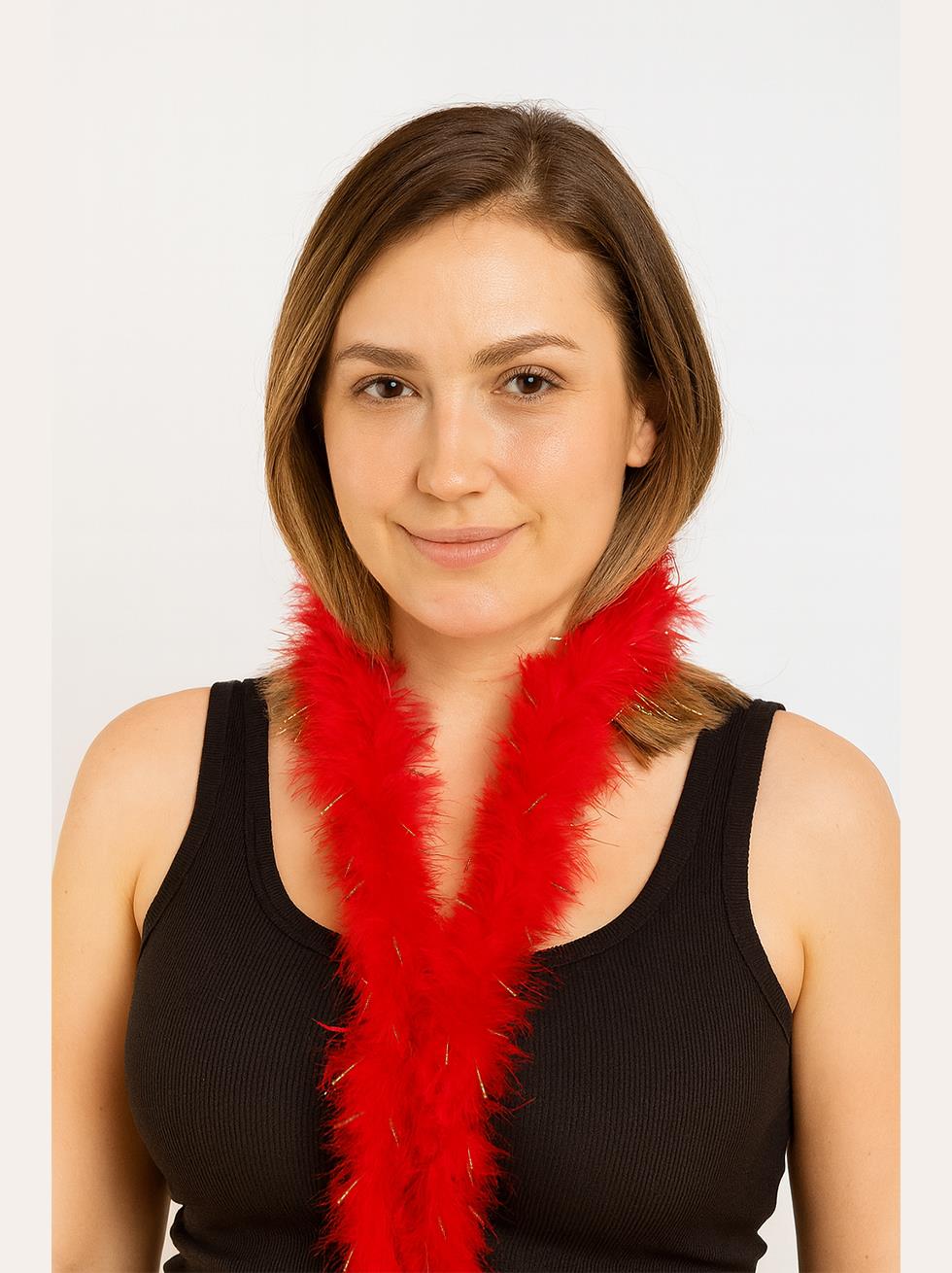 Simli Otriş Tüy Bekarlığa Veda Parti Kostüm Aksesuarı Kırmızı 2 m