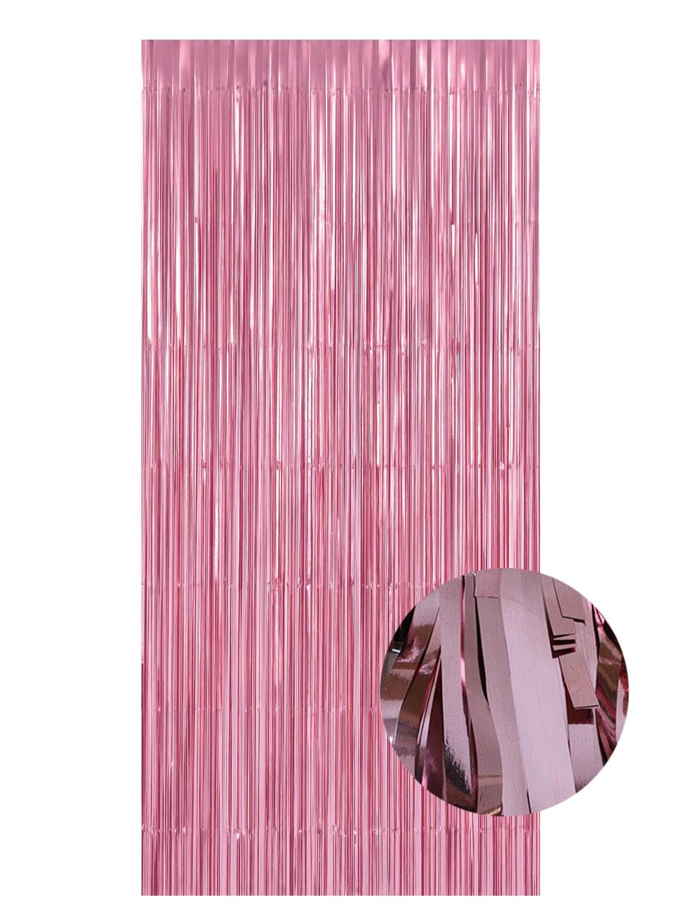 Metalize Parti Perdesi Kapı ve Fon Perdesi Pembe