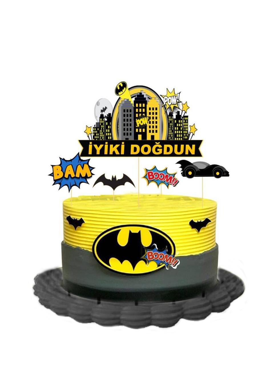 Batman Temalı Kürdan İyi Ki Doğdun Kürdanı Pasta Süsü 5'li