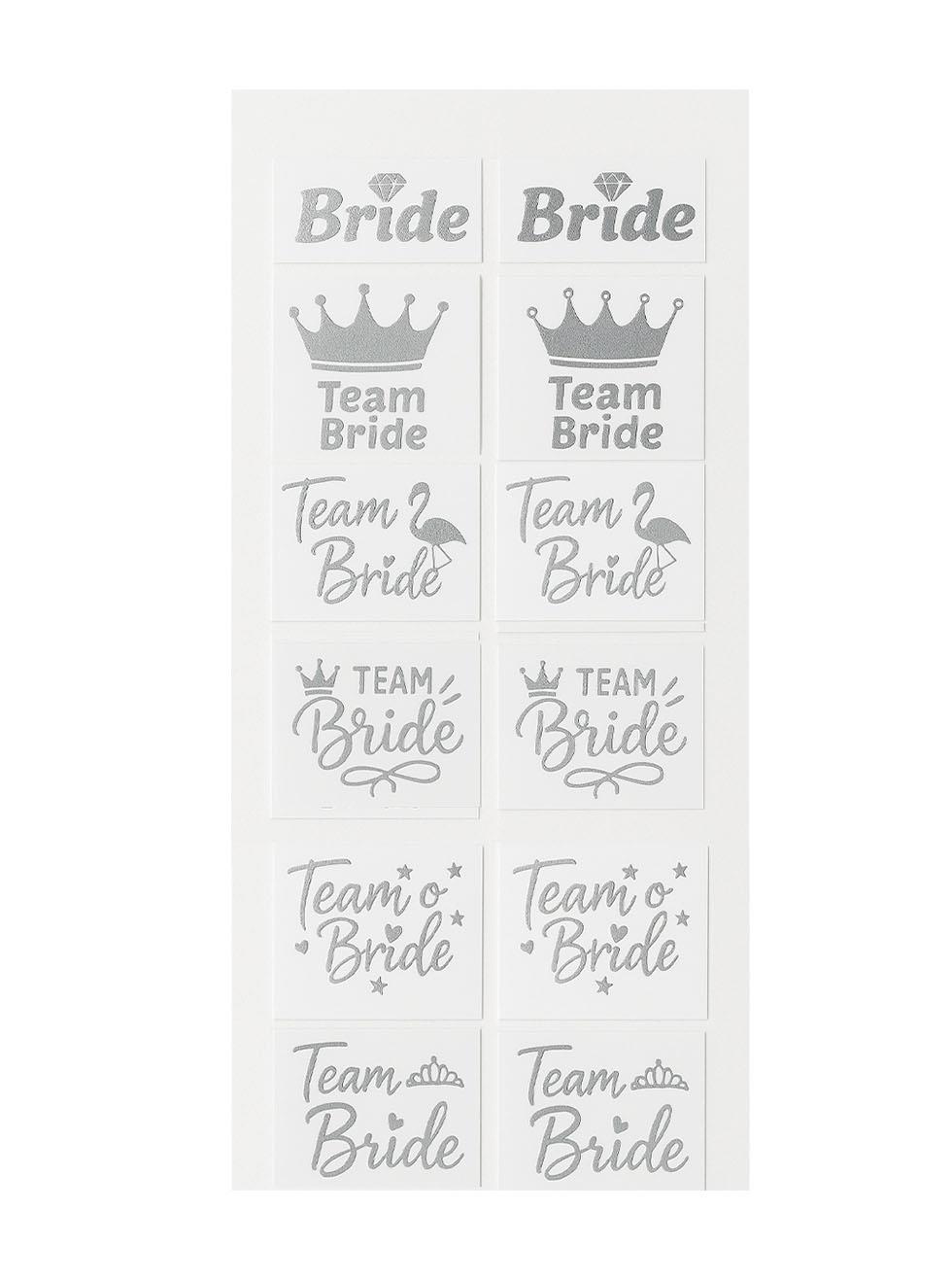 Bekarlığa Veda Partisi Karışık Dövme Seti Bride Team Bride Dövme Gümüş 12li