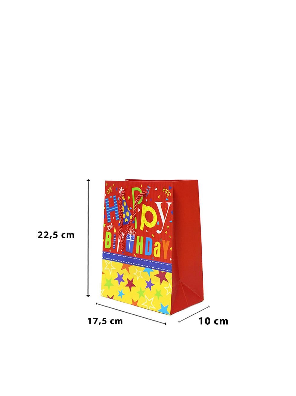Karton Çanta Happy Birthday Yazılı Alışveriş Çantası Hediye Çantası Kırmızı 22 cm