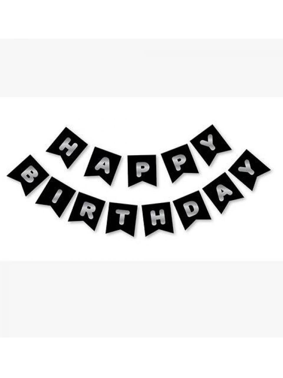 Happy Birthday Yazı Doğum Günü Banner Siyah Gümüş