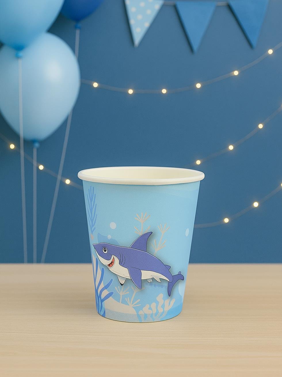 Köpek Balığı Deniz Temalı Bardak Karton Doğum Günü Bardağı 8li