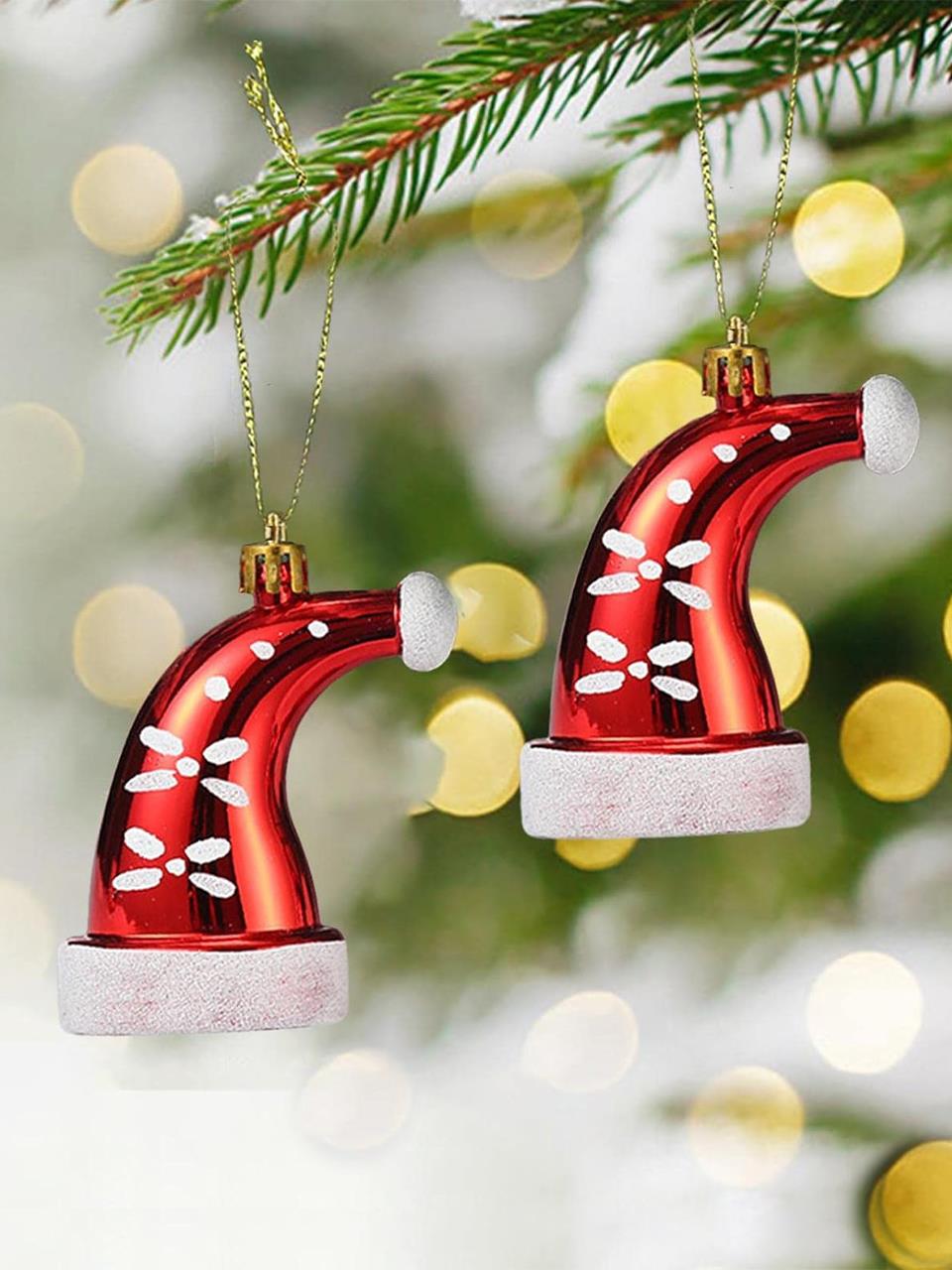 Yılbaşı Ağacı Süsleri Noel Baba Şapka Figürlü Asılabilir Ağaç Süsü Kırmızı 2li
