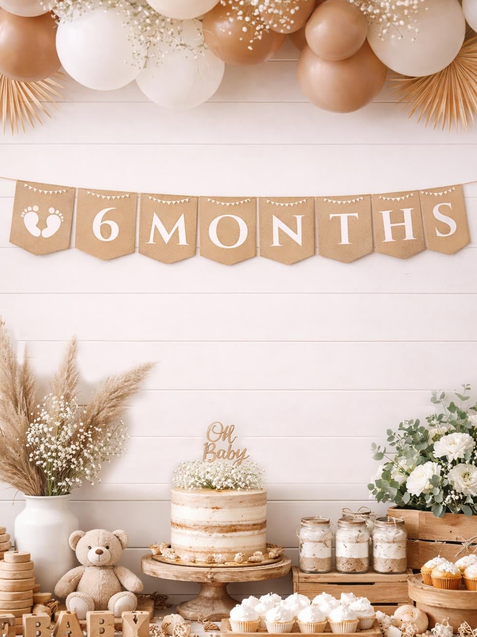 6 Months Kraft Banner – 6 Ay Bebek Doğum Günü Süsleme Flaması