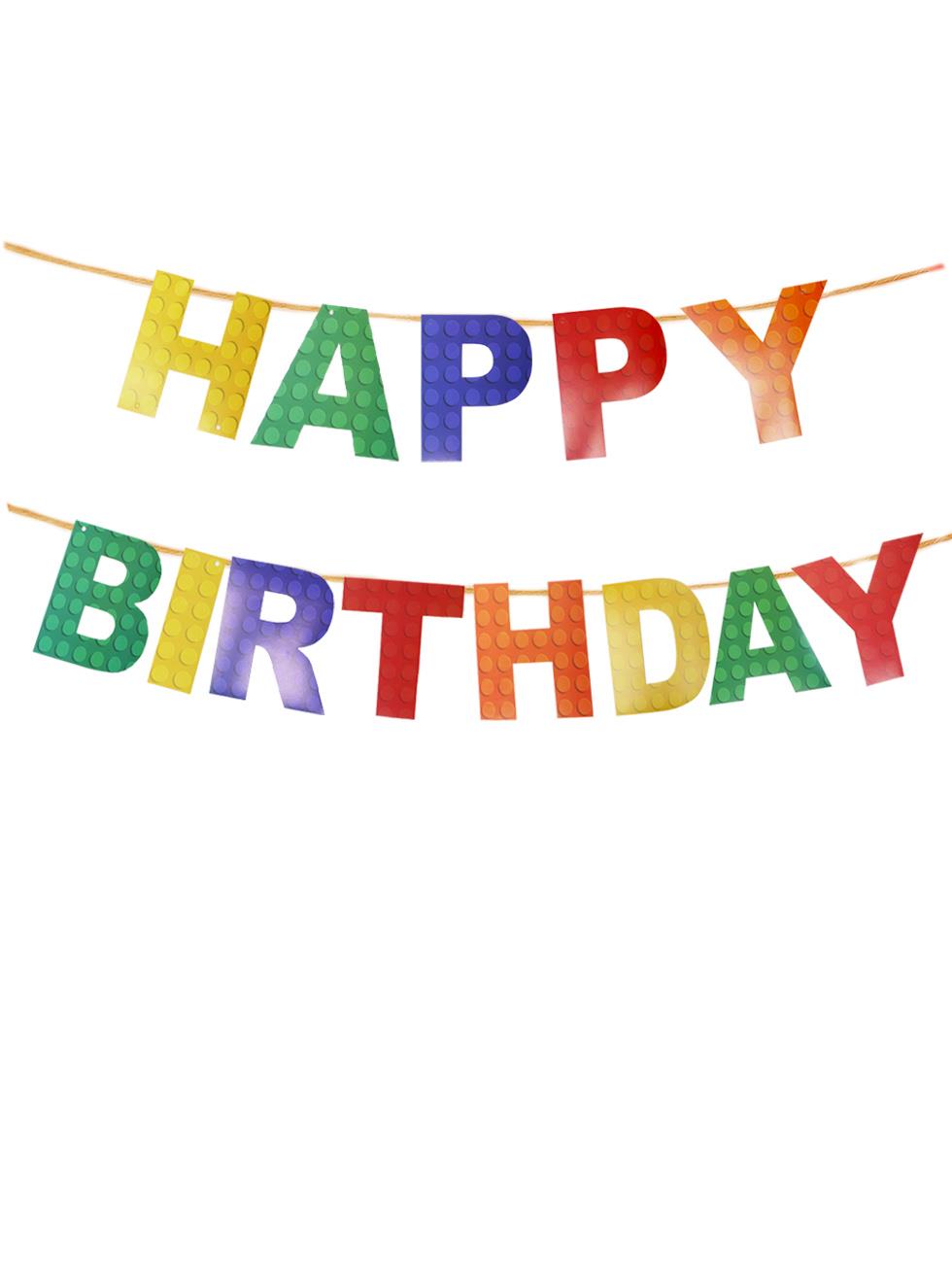 Renkli Lego Temalı Happy Birthday Yazı Banner Doğum Günü Parti Süsü 