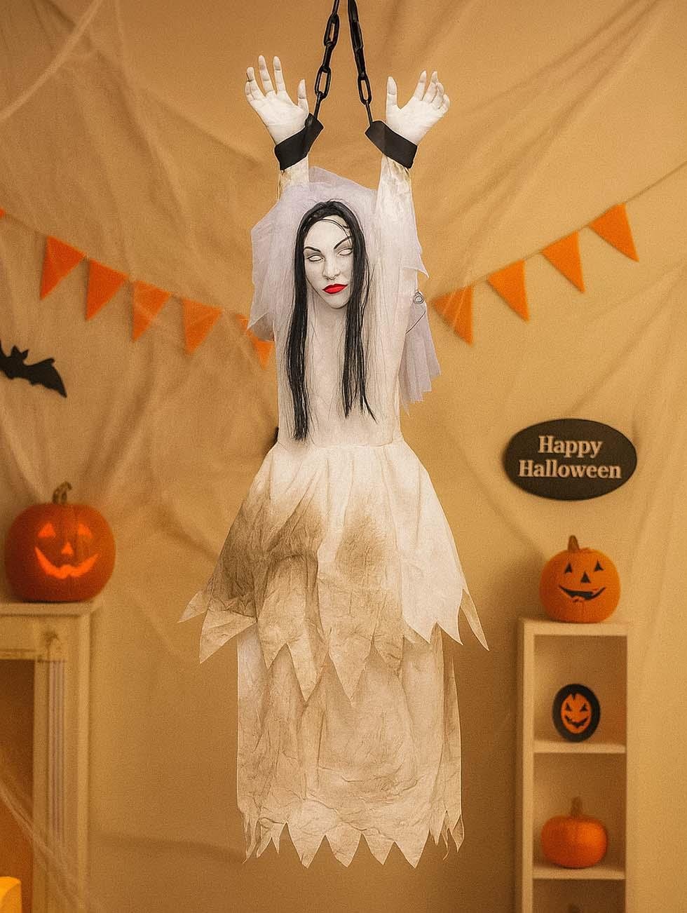 Cadılar Bayramı Ölü Gelin Figürlü Asılabilir Halloween Hareketli Parti Dekoru 120 cm