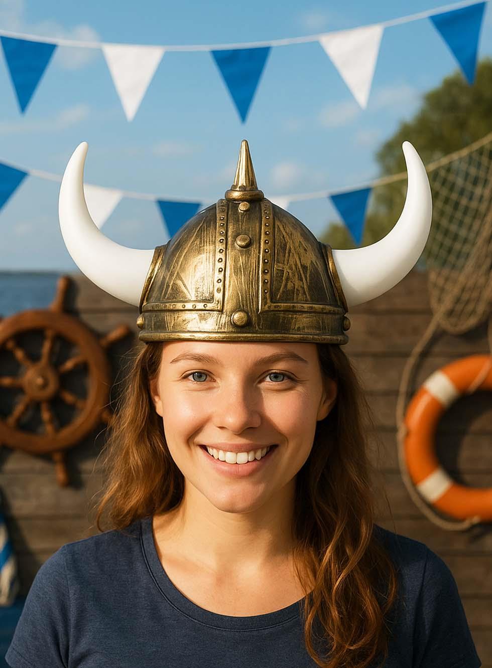 Viking Başlığı Şapkası Parti Kostüm Aksesuarı Gold