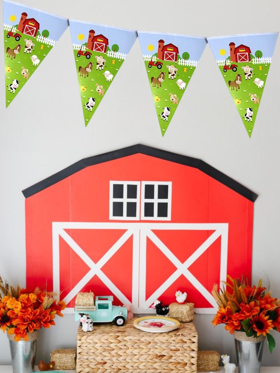 Çiftlik Hayvanları Temalı Flama Bayrak Asılabilir Doğum Günü Parti Süsü