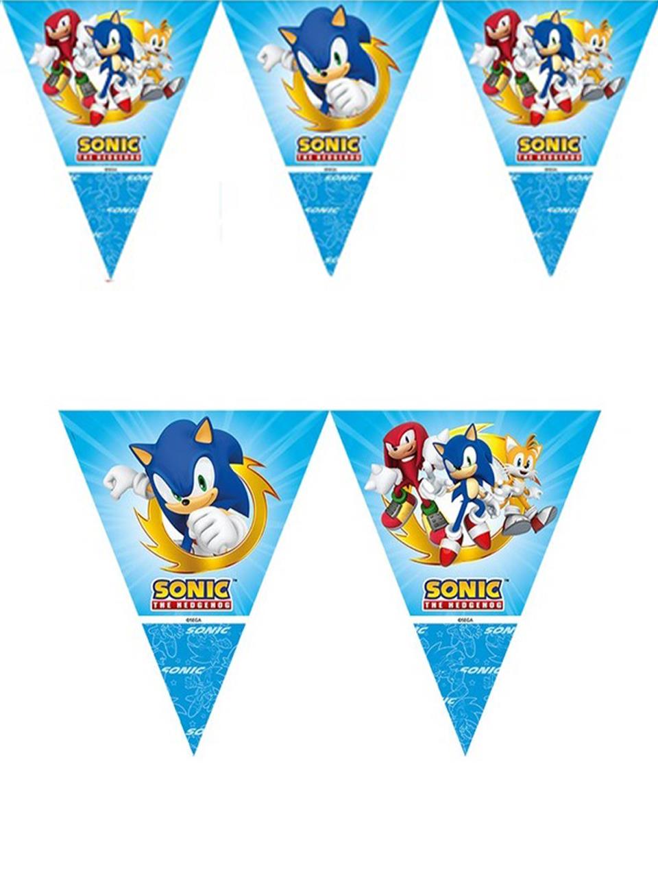 Sonic Temalı Flama Bayrak Asılabilir Doğum Günü Parti Süsü