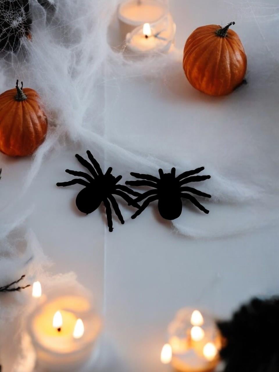 Cadılar Bayramı Flok Kaplama Örümcek Halloween Parti Dekoru Siyah 11 cm 2li